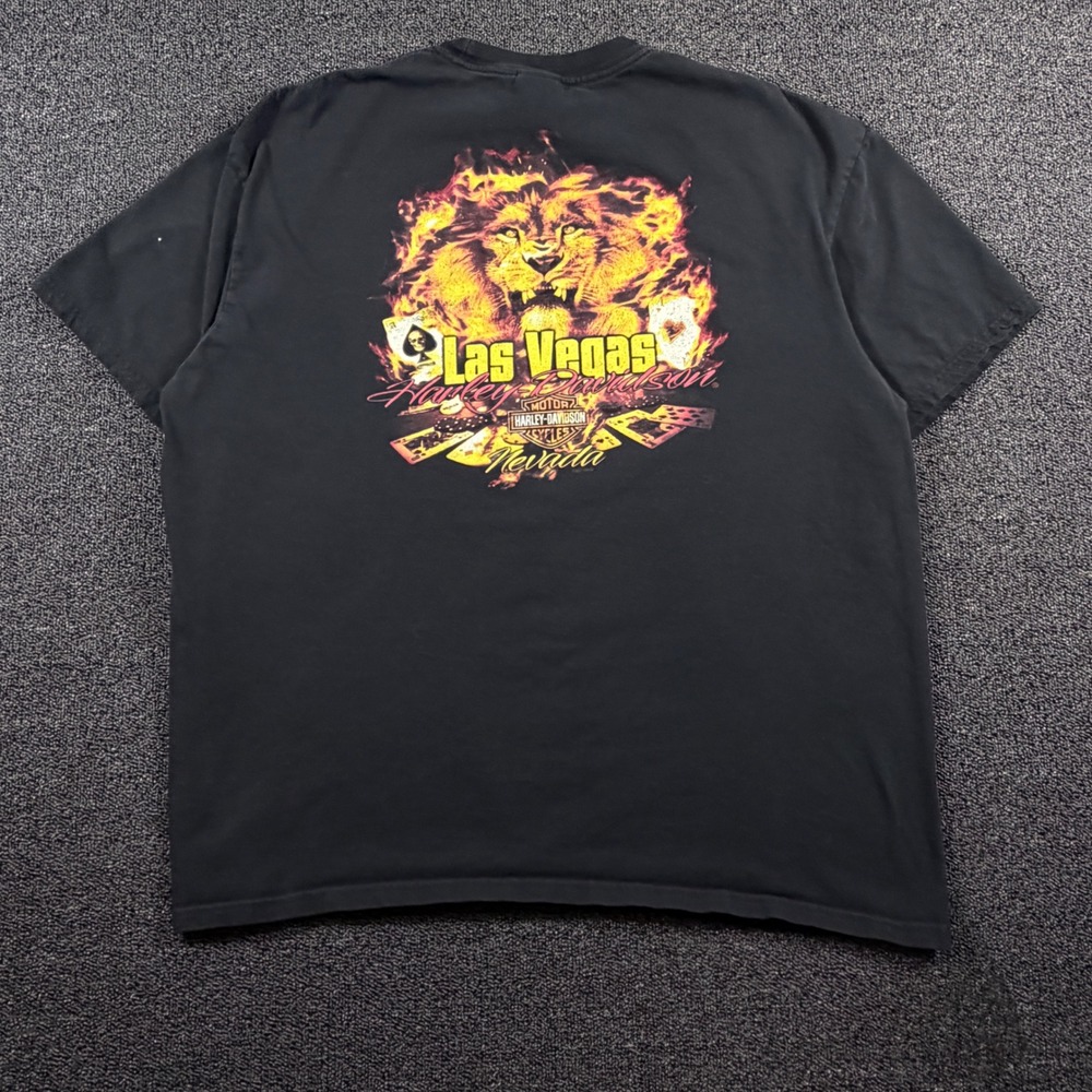 Harley Davidson T-Shirt‎ Mens 2XL Black Las Vegas, NV 2011 Lion Flames Graphic